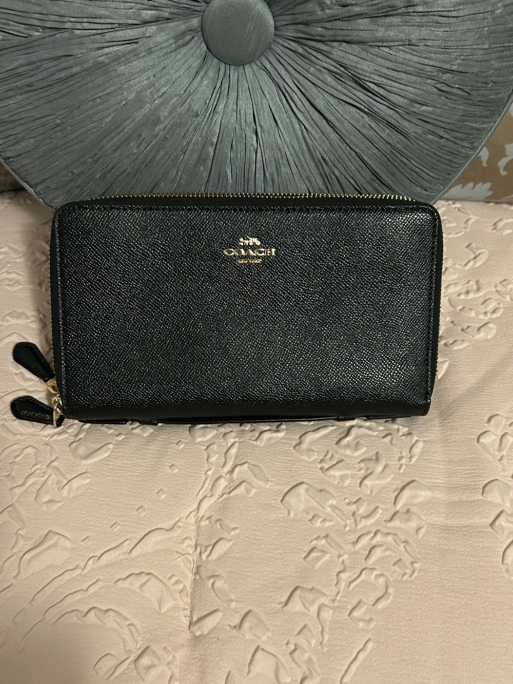 Coach Double Zip Travel Organizer Wallet with Gold Logo Accents